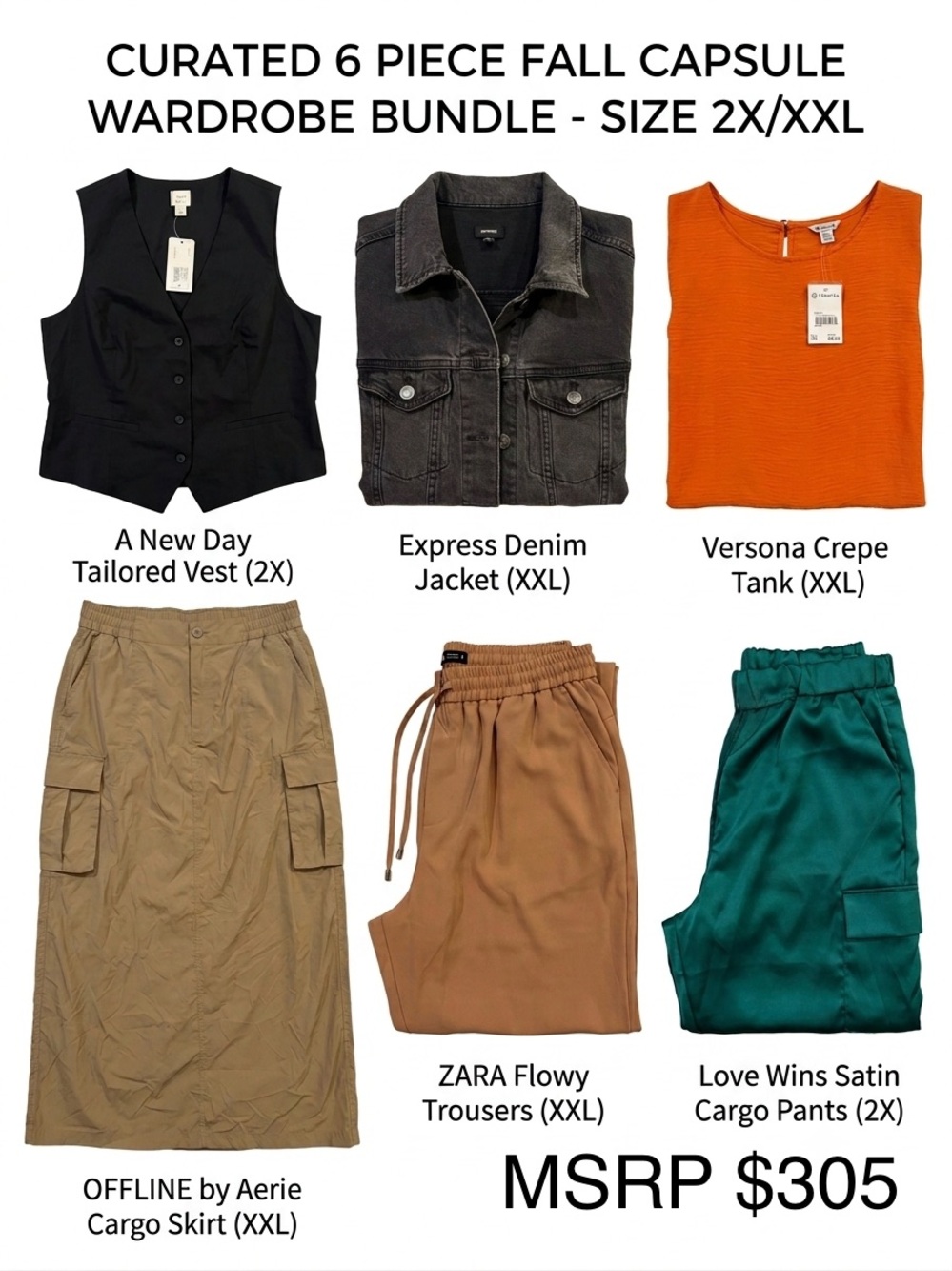 6 Piece $305 Fall Capsule Wardrobe Bundle 2X/XXL - Zara, Aerie, Express & More!